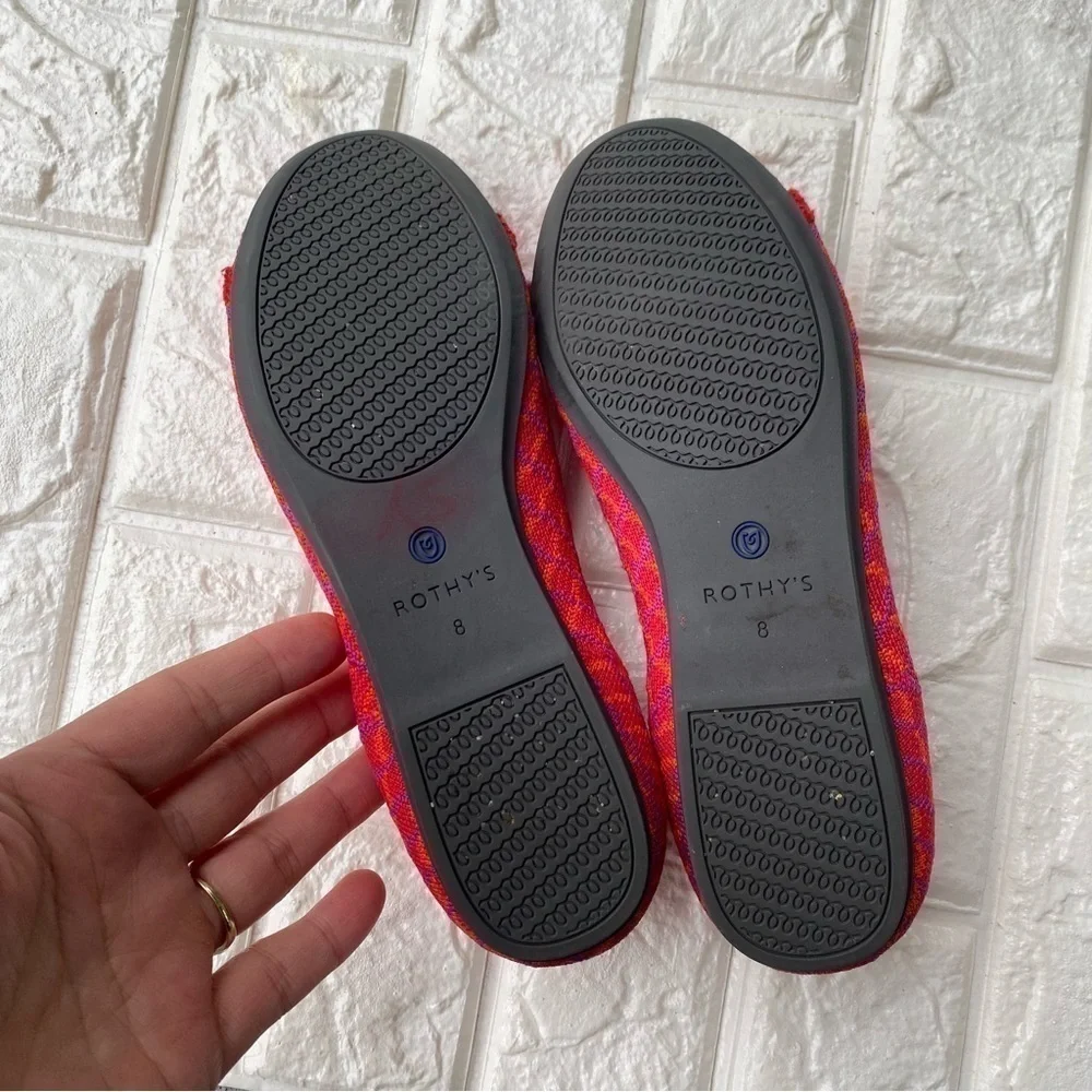 Rothy's The Flat Pomegranate Grid Round Toe Ballet Flat Red Pink Retired Size 8